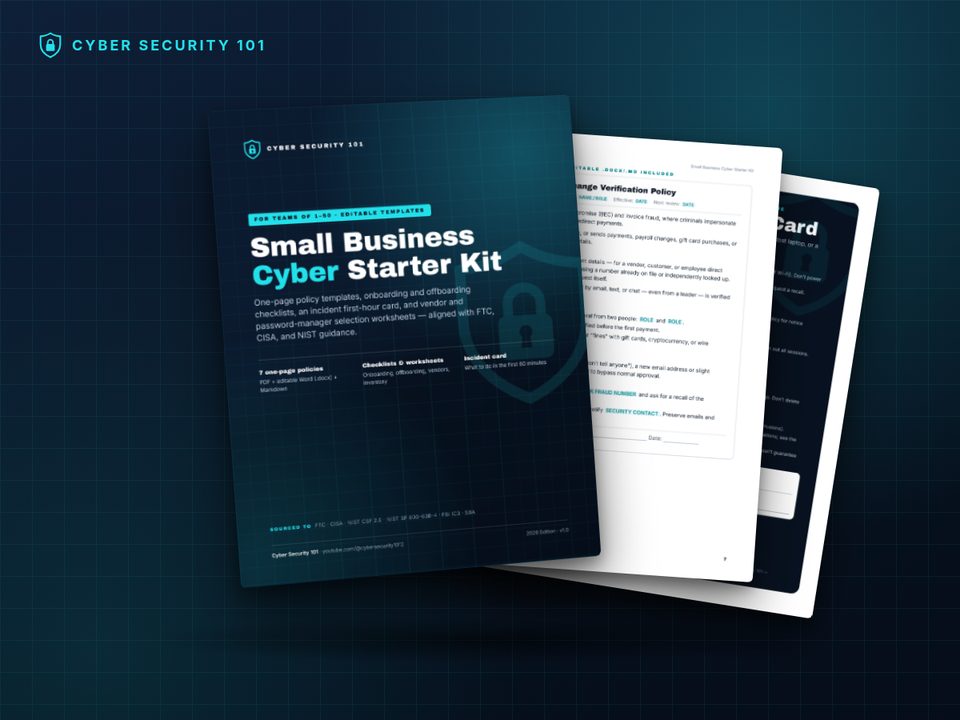 Small Business Cyber Starter Kit — cover and sample pages